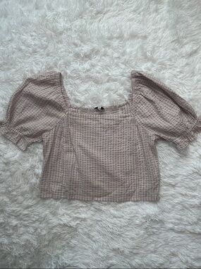 Madewell Dusty Mauve Gingham Puff Sleeve Square Neck Top